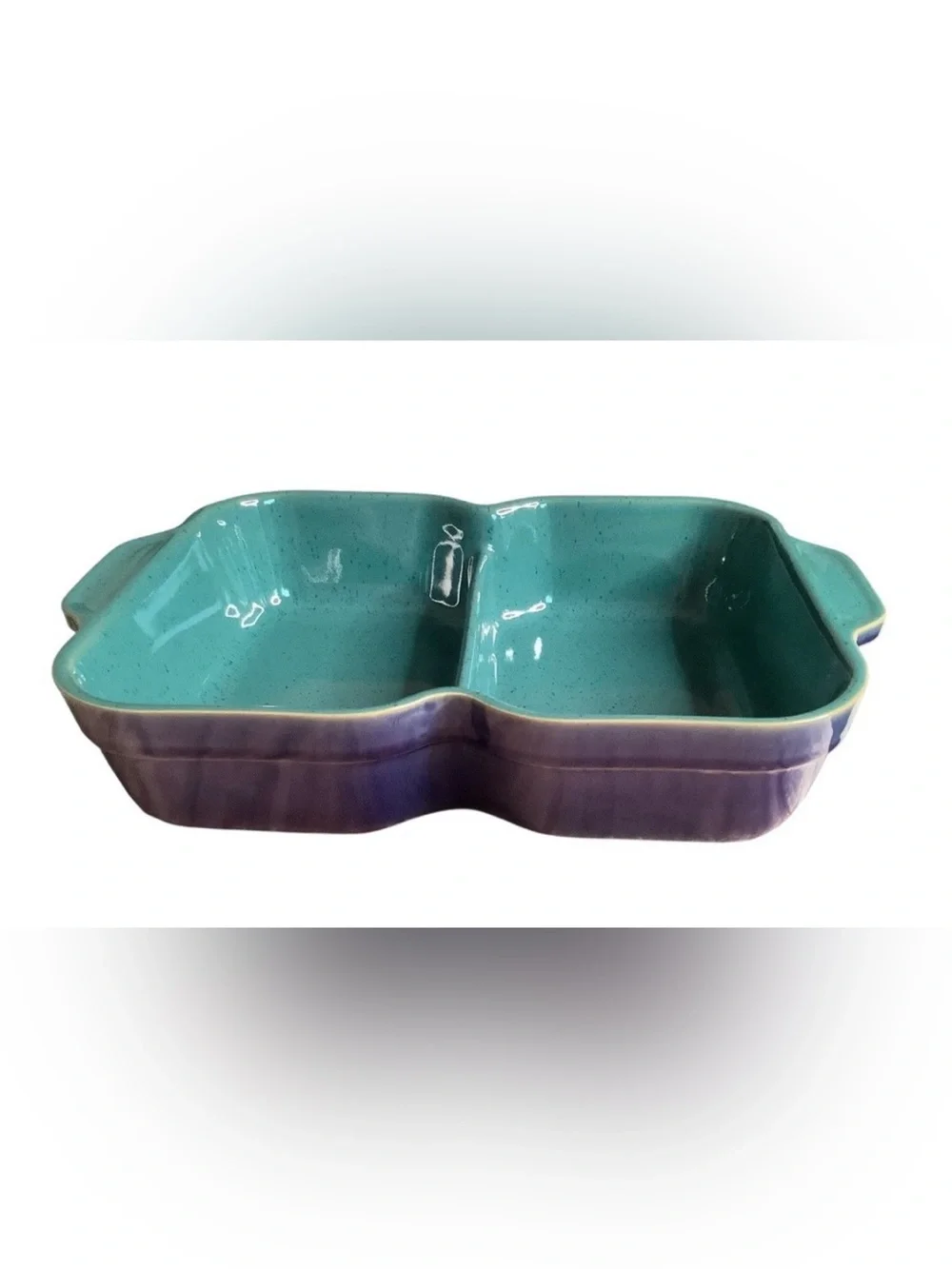 Denby England Divided Dish Bowl Harlequin Pattern Blue Green Speckled Vintage